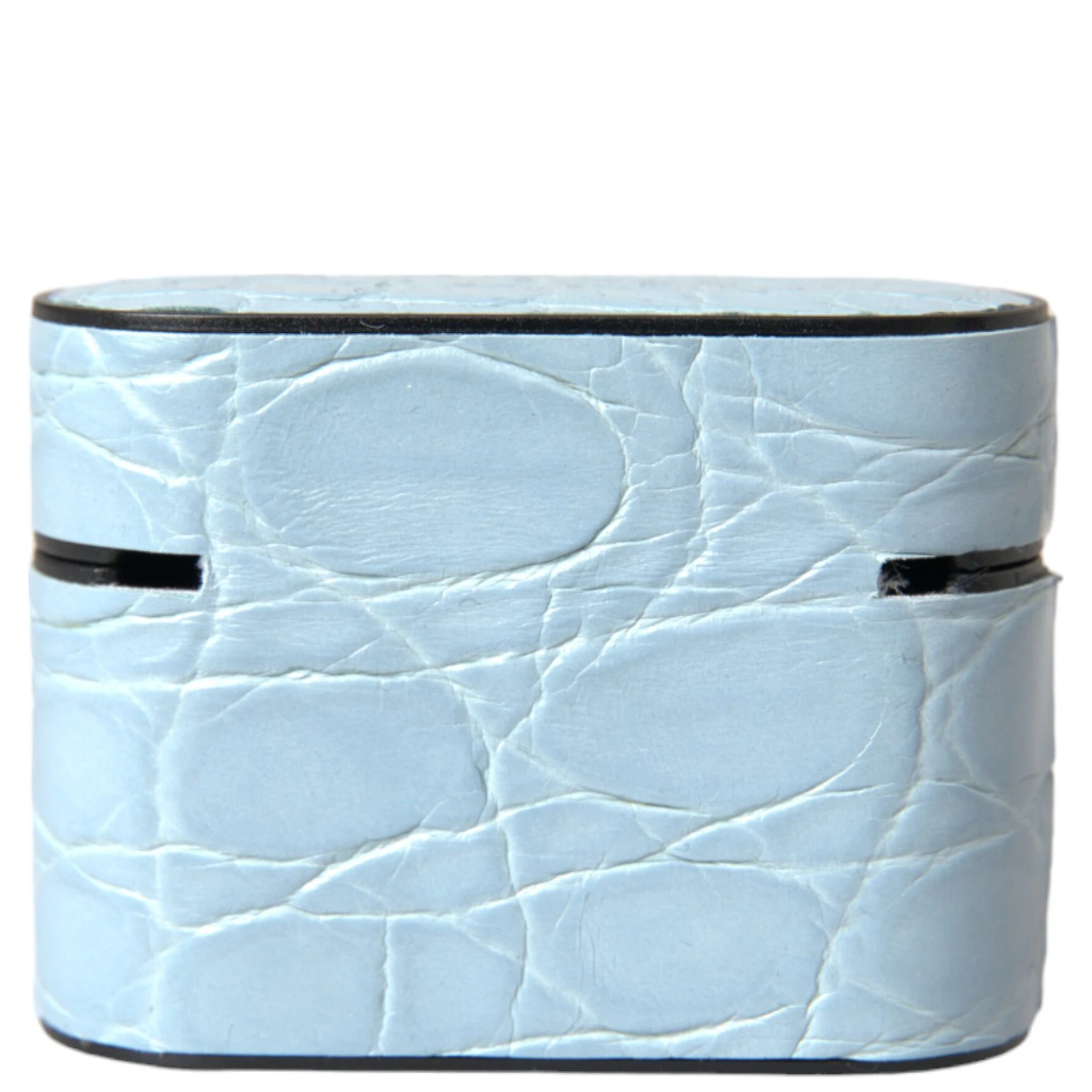 Light Blue Leather Metal Logo Plaque Airpods Case