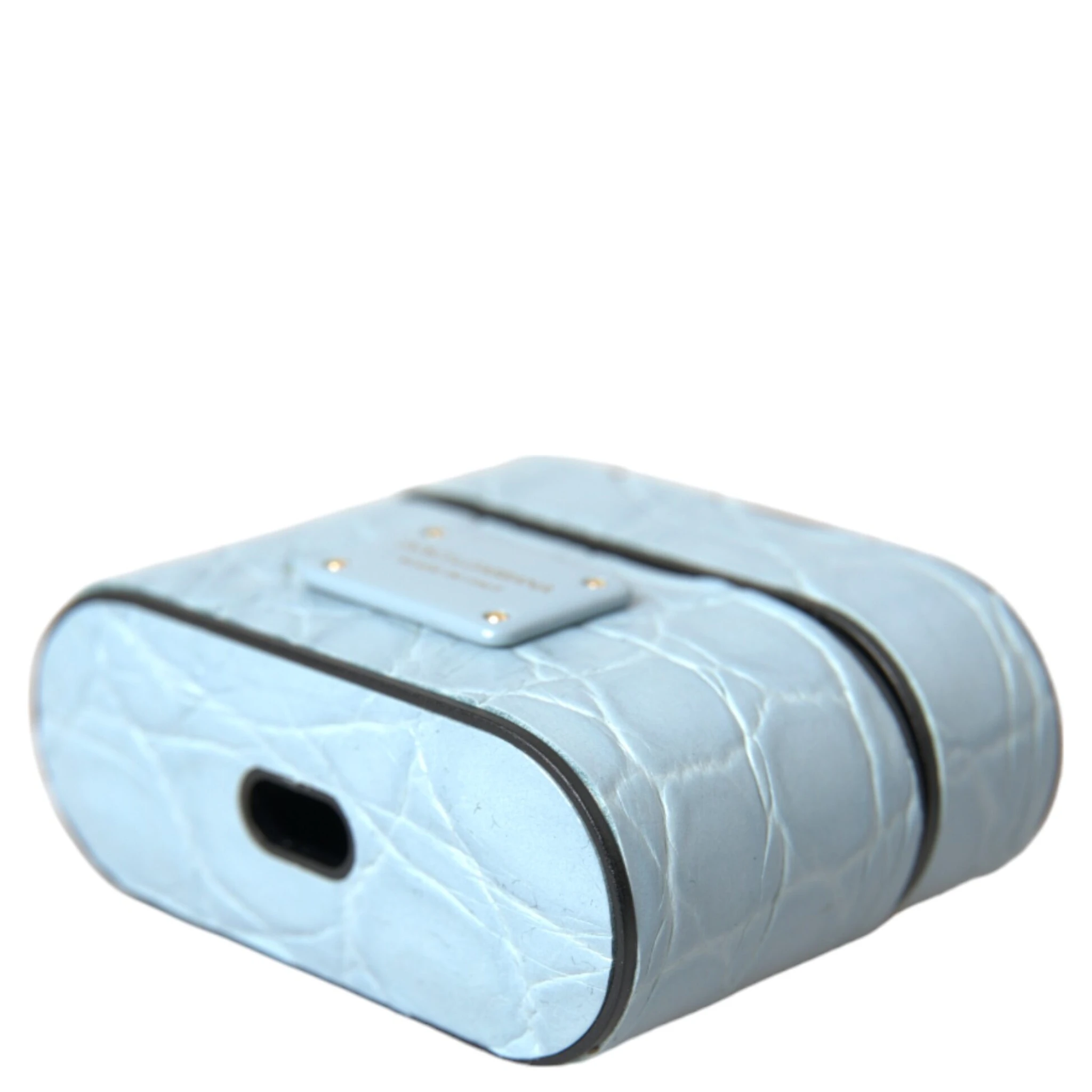 Light Blue Leather Metal Logo Plaque Airpods Case