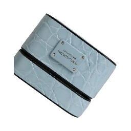 Light Blue Leather Metal Logo Plaque Airpods Case