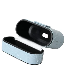 Light Blue Leather Metal Logo Plaque Airpods Case