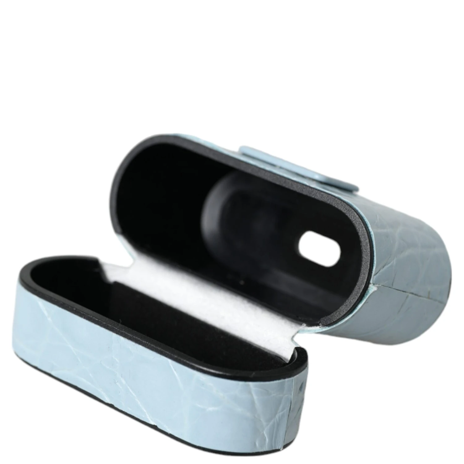 Light Blue Leather Metal Logo Plaque Airpods Case