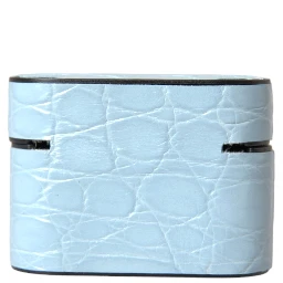 Light Blue Leather Metal Logo Plaque Airpods Case