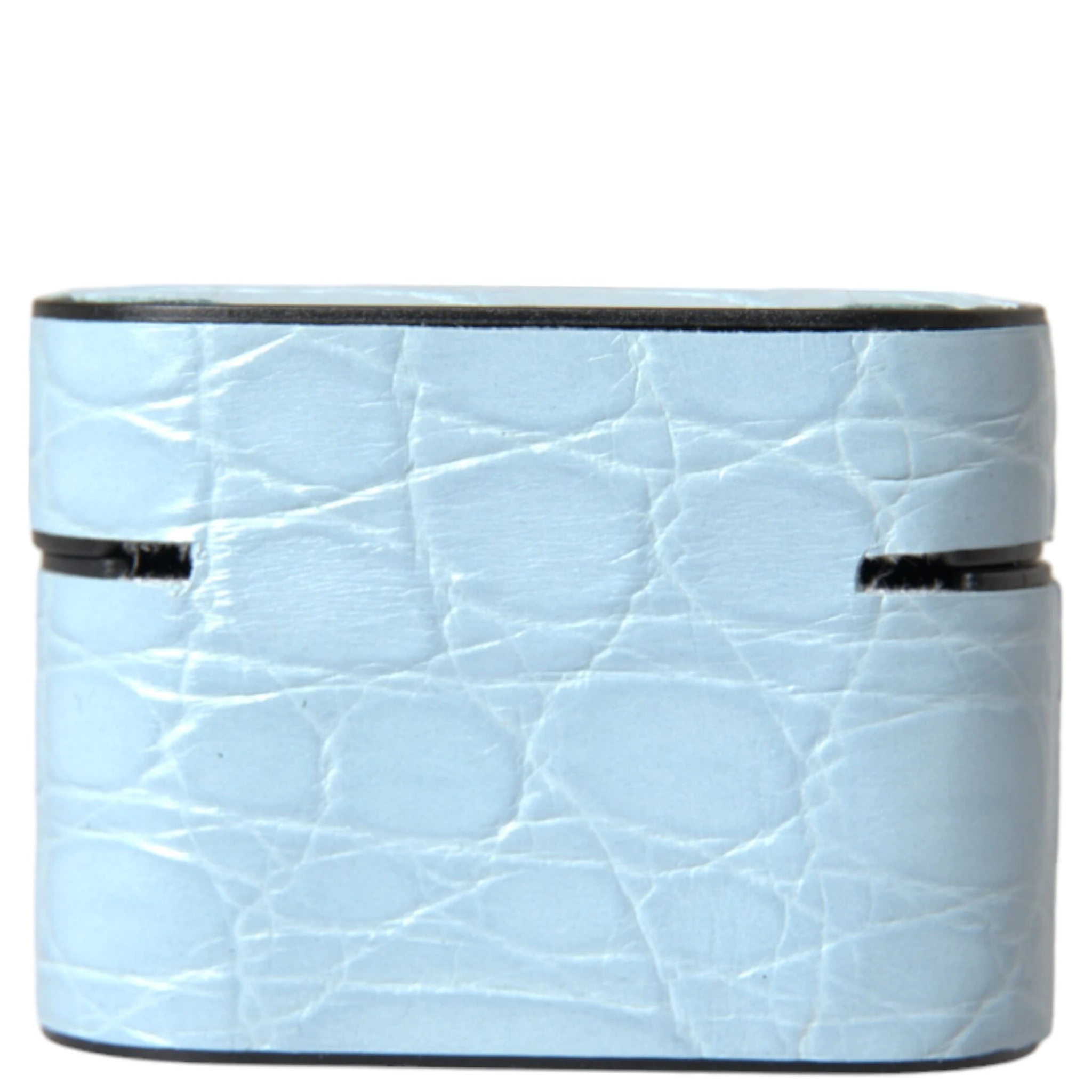 Light Blue Leather Metal Logo Plaque Airpods Case