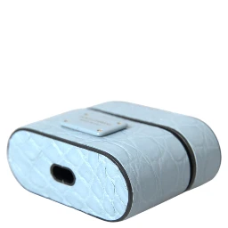 Light Blue Leather Metal Logo Plaque Airpods Case