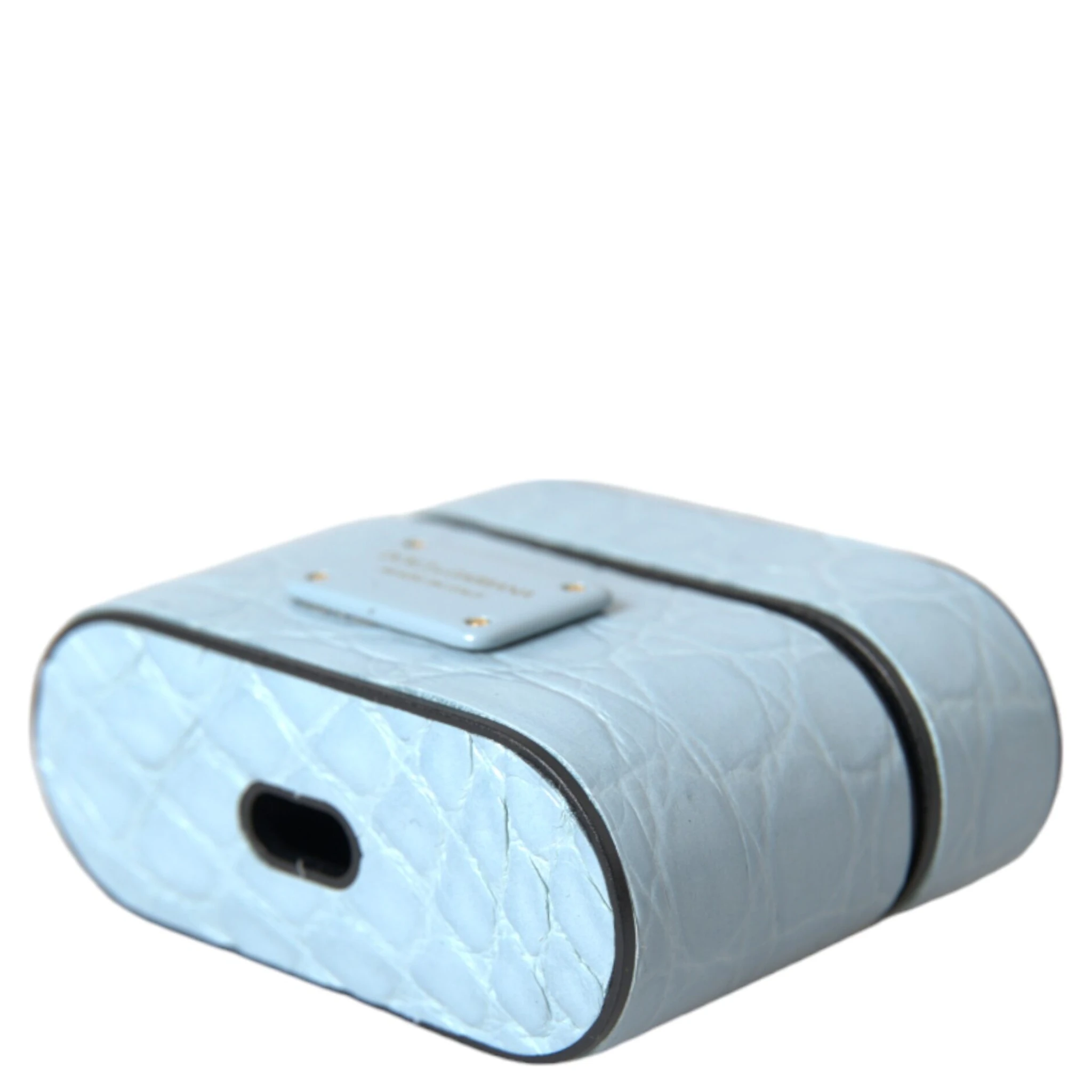 Light Blue Leather Metal Logo Plaque Airpods Case