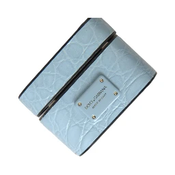 Light Blue Leather Metal Logo Plaque Airpods Case