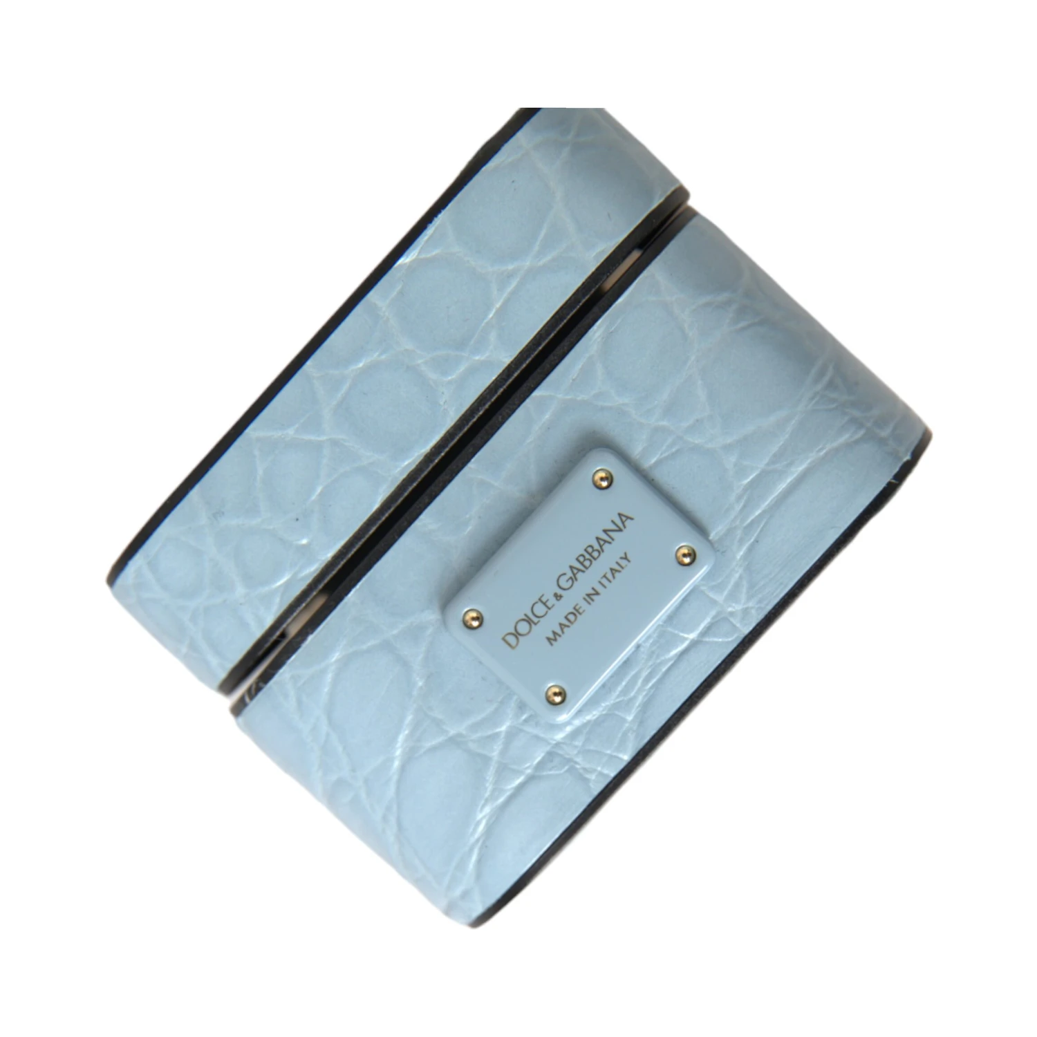 Light Blue Leather Metal Logo Plaque Airpods Case