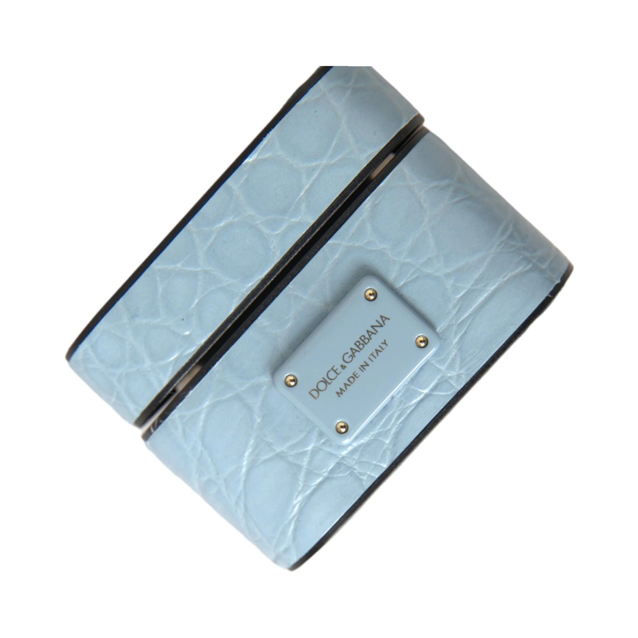 Light Blue Leather Metal Logo Plaque Airpods Case