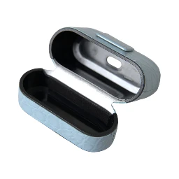 Light Blue Leather Metal Logo Plaque Airpods Case
