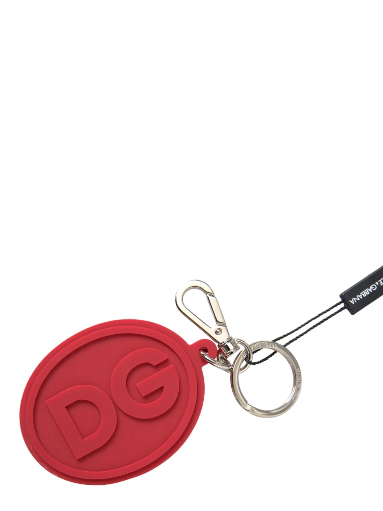 Red Rubber DG Logo Silver Brass Metal Keyring Keychain