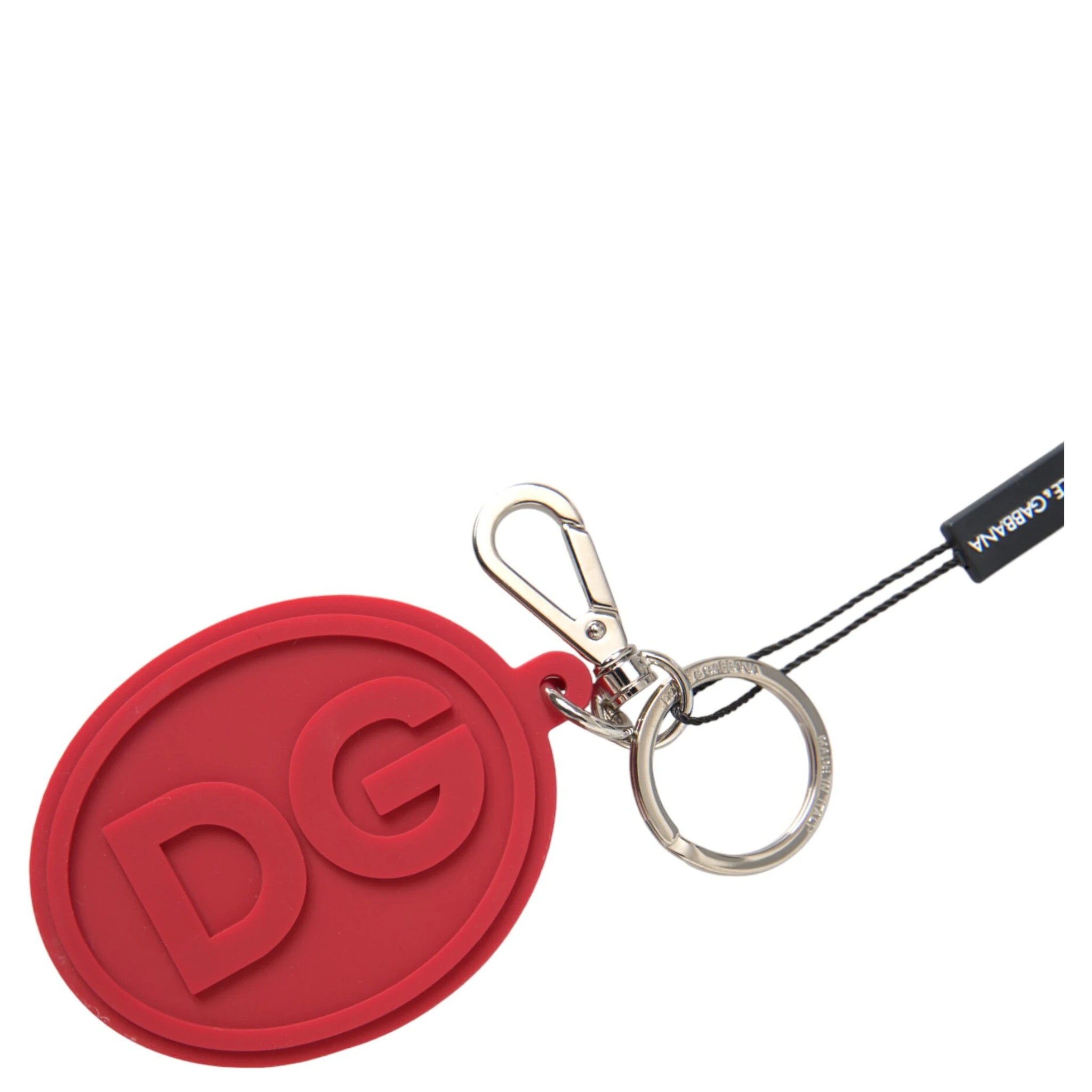 Red Rubber DG Logo Silver Brass Metal Keyring Keychain