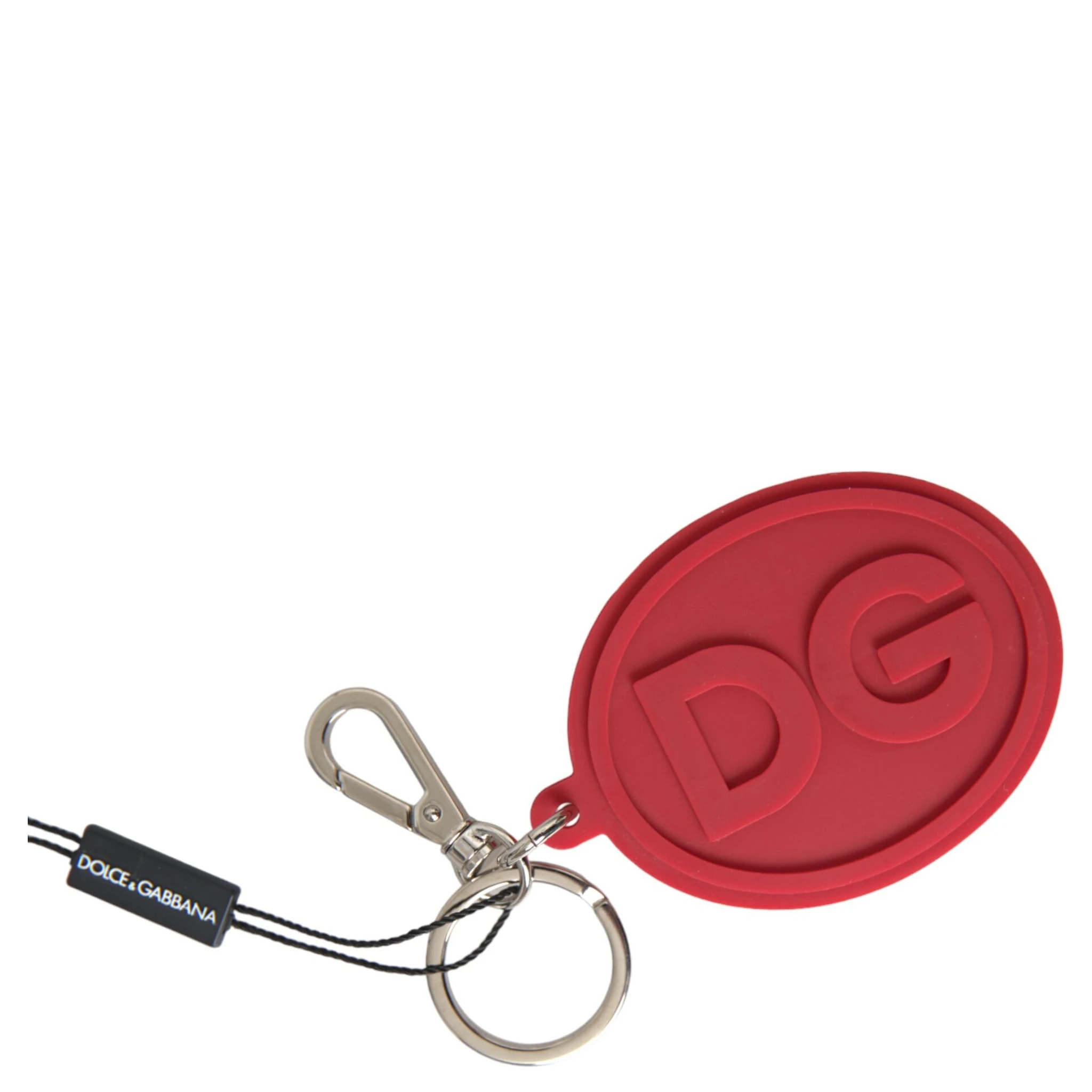 Red Rubber DG Logo Silver Brass Metal Keyring Keychain