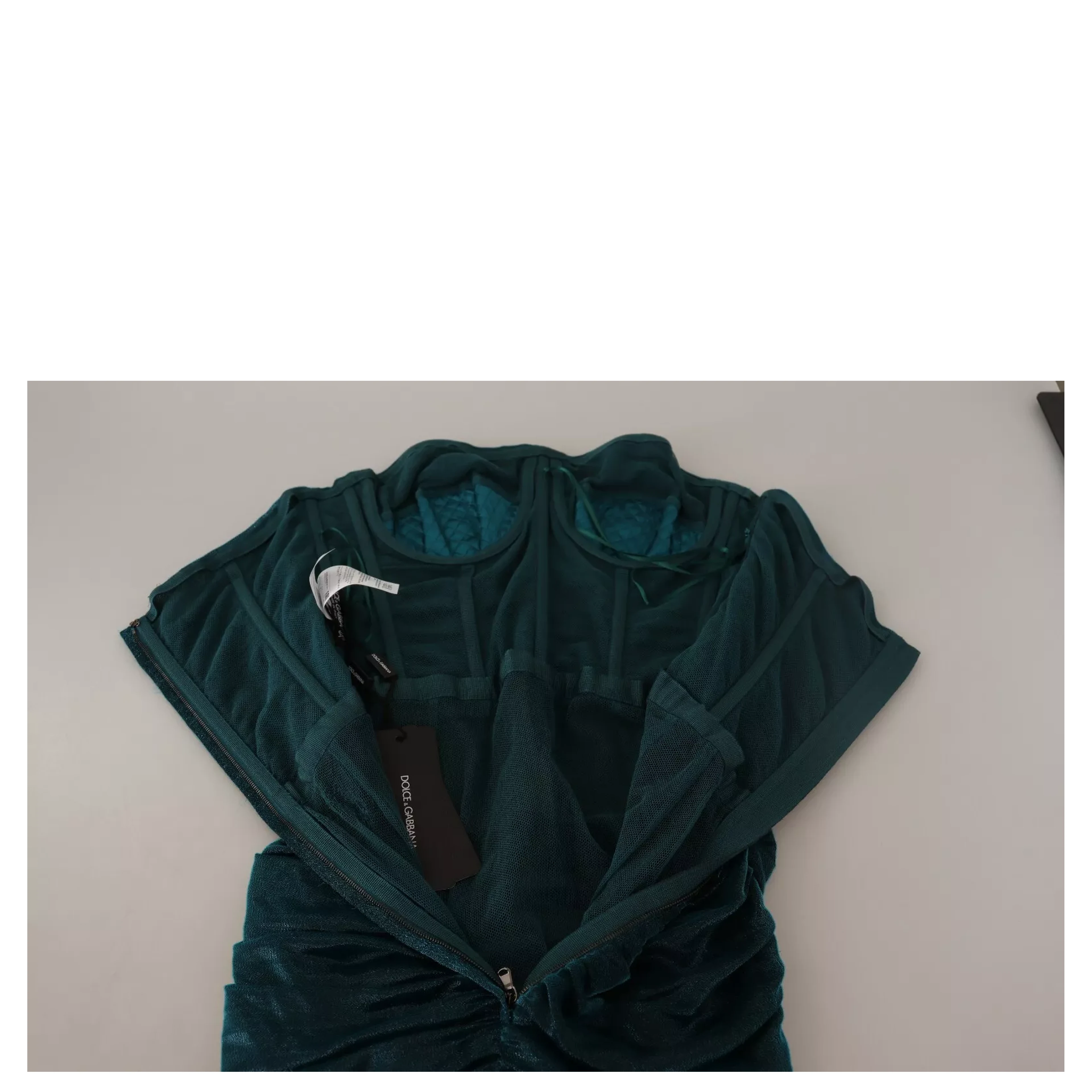 Turquoise Bustier Bodice Draped Midi Dress