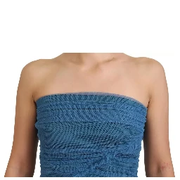 Blue Mesh Trim Ruched Tulle Sheath Dress