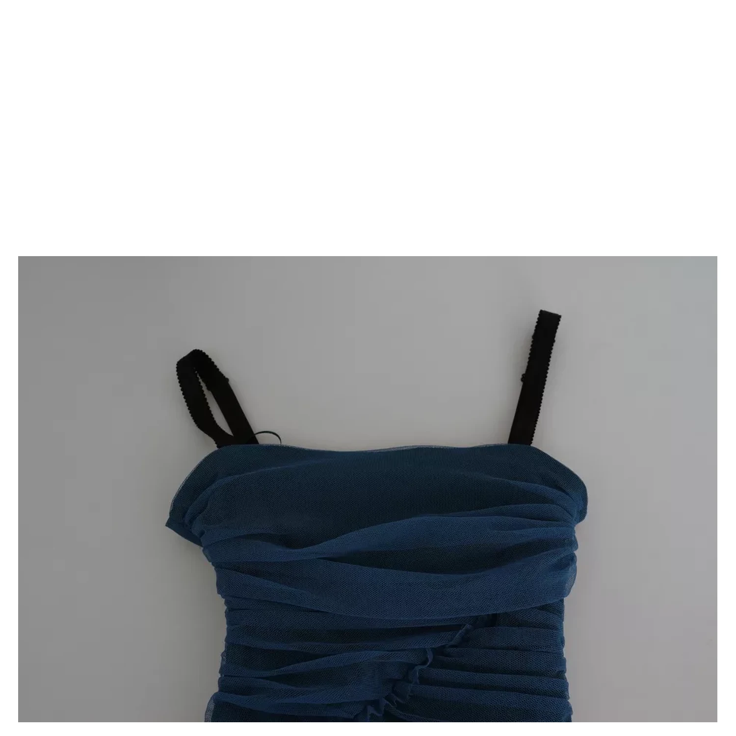 Blue Draped Tulle Midi Sheath Cotton Dress