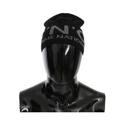 Black Wool Blend Branded Beanie Hat