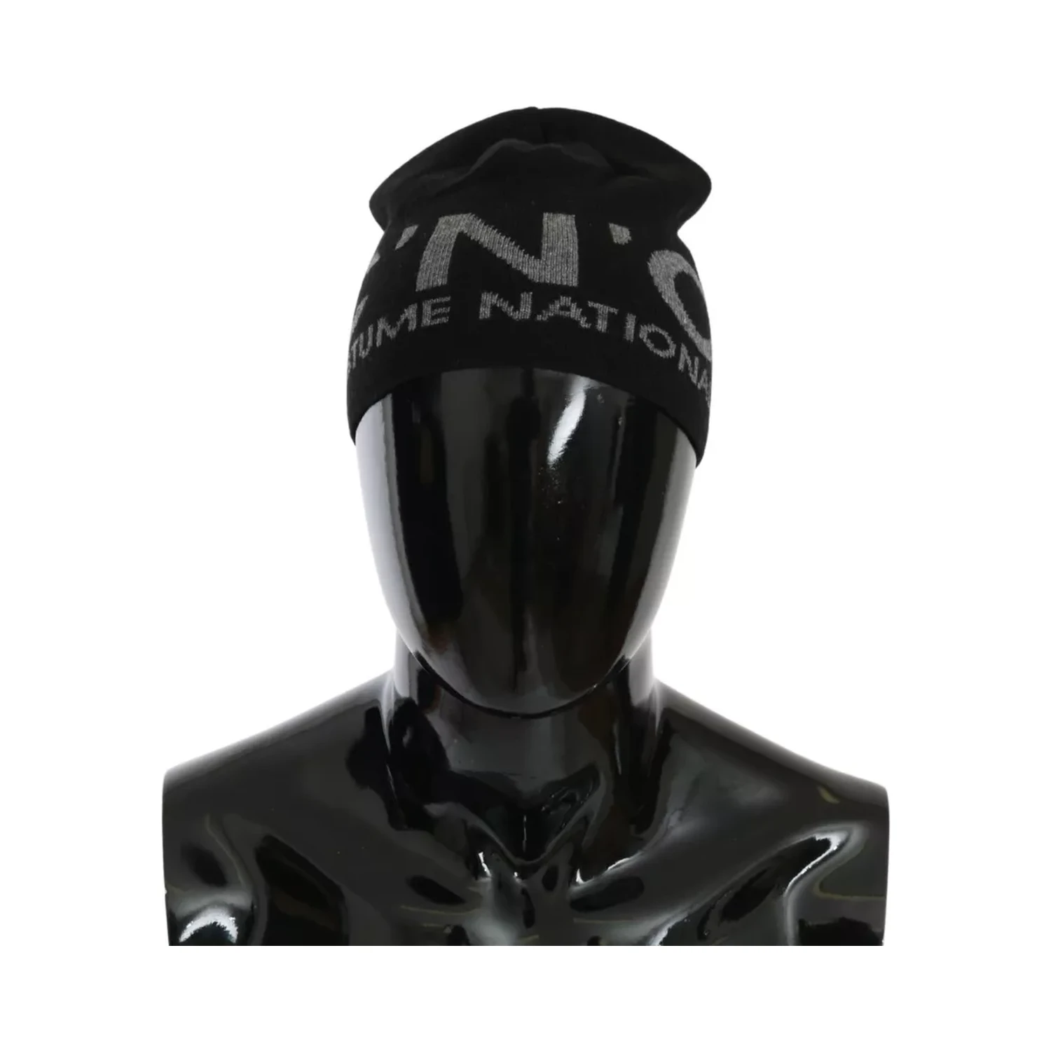 Black Wool Blend Branded Beanie Hat
