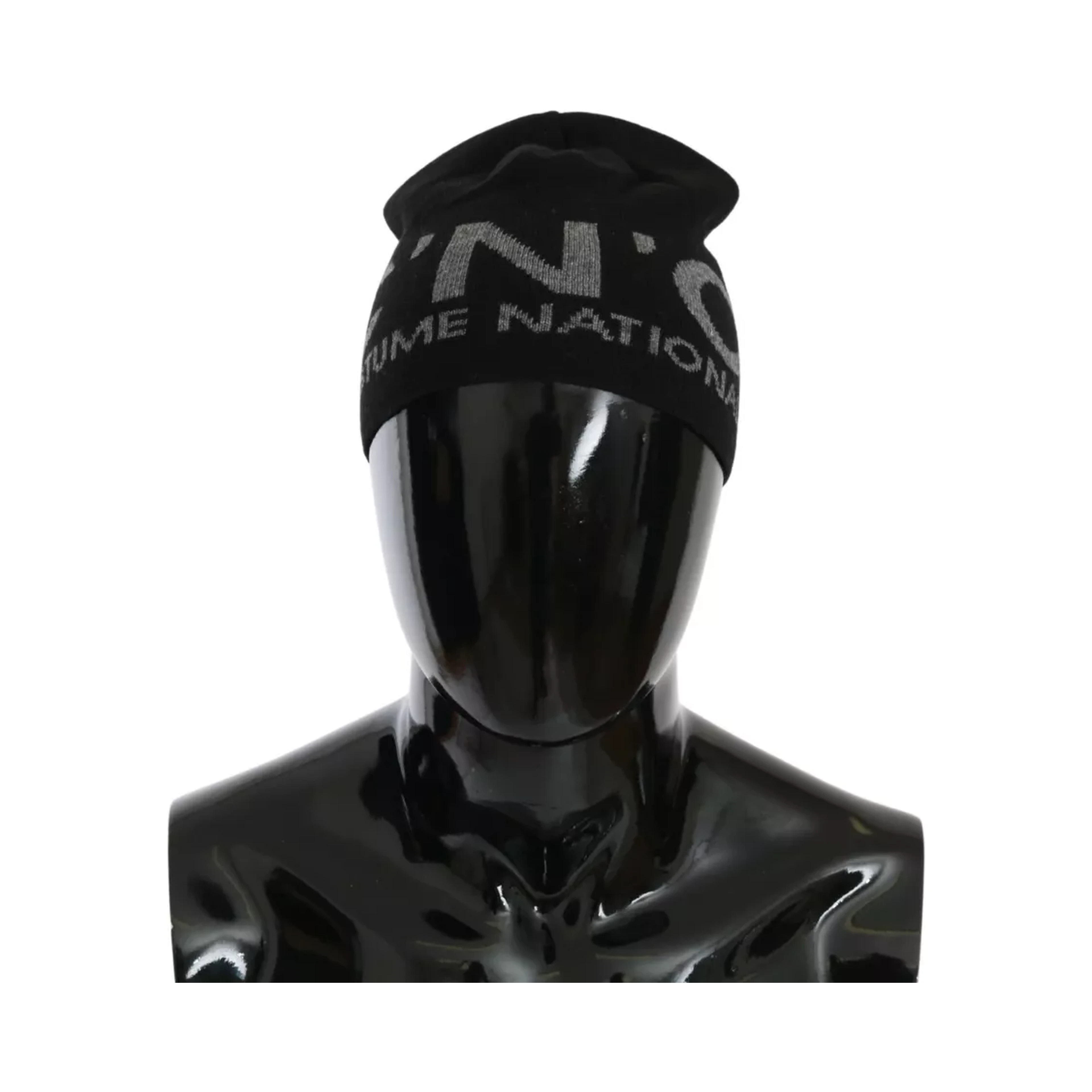Black Wool Blend Branded Beanie Hat