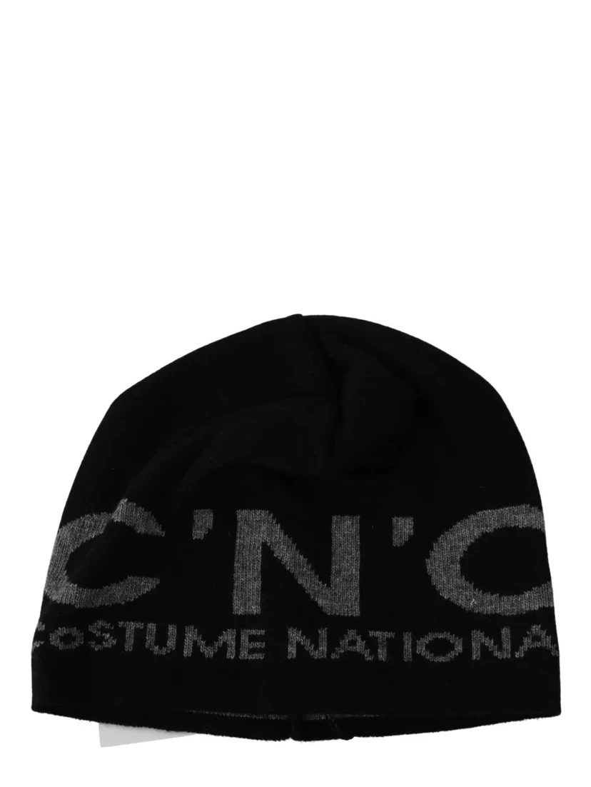 Black Wool Blend Branded Beanie Hat
