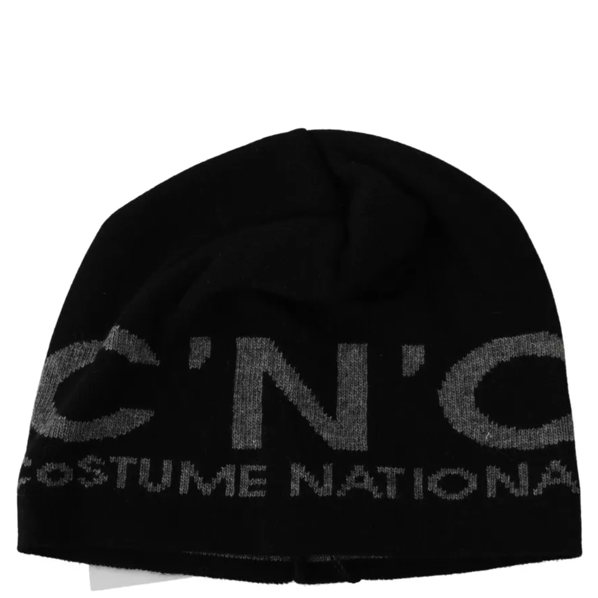 Black Wool Blend Branded Beanie Hat