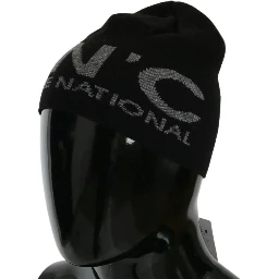 Black Wool Blend Branded Beanie Hat