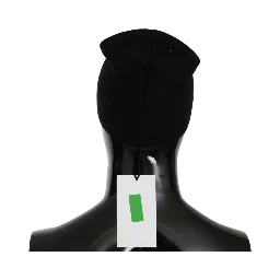 Black Wool Blend Branded Beanie Hat