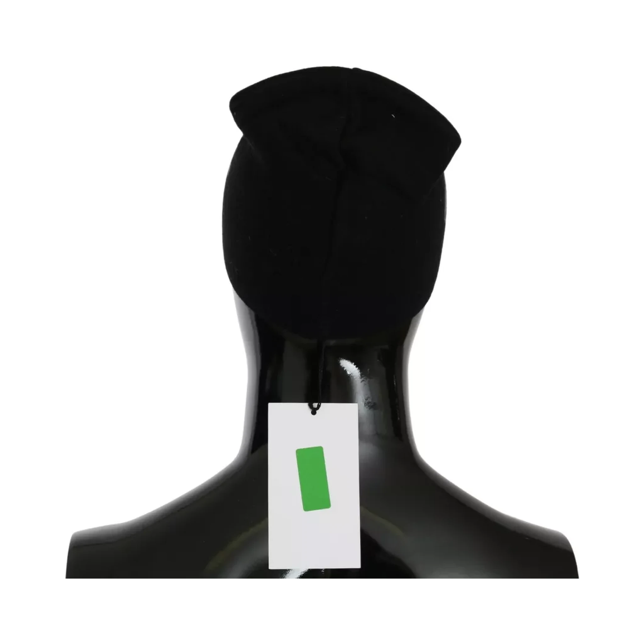 Black Wool Blend Branded Beanie Hat