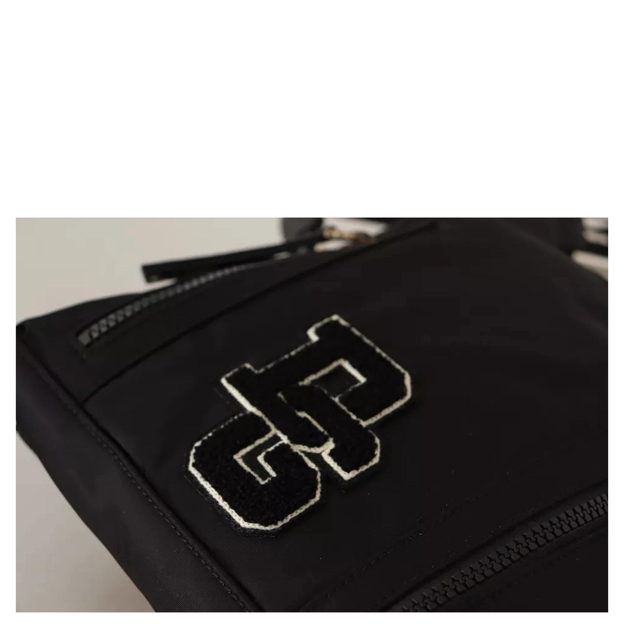 Black Nylon Leather DG Logo Patch Messenger Cross Body Bag