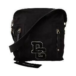Black Nylon Leather DG Logo Patch Messenger Cross Body Bag