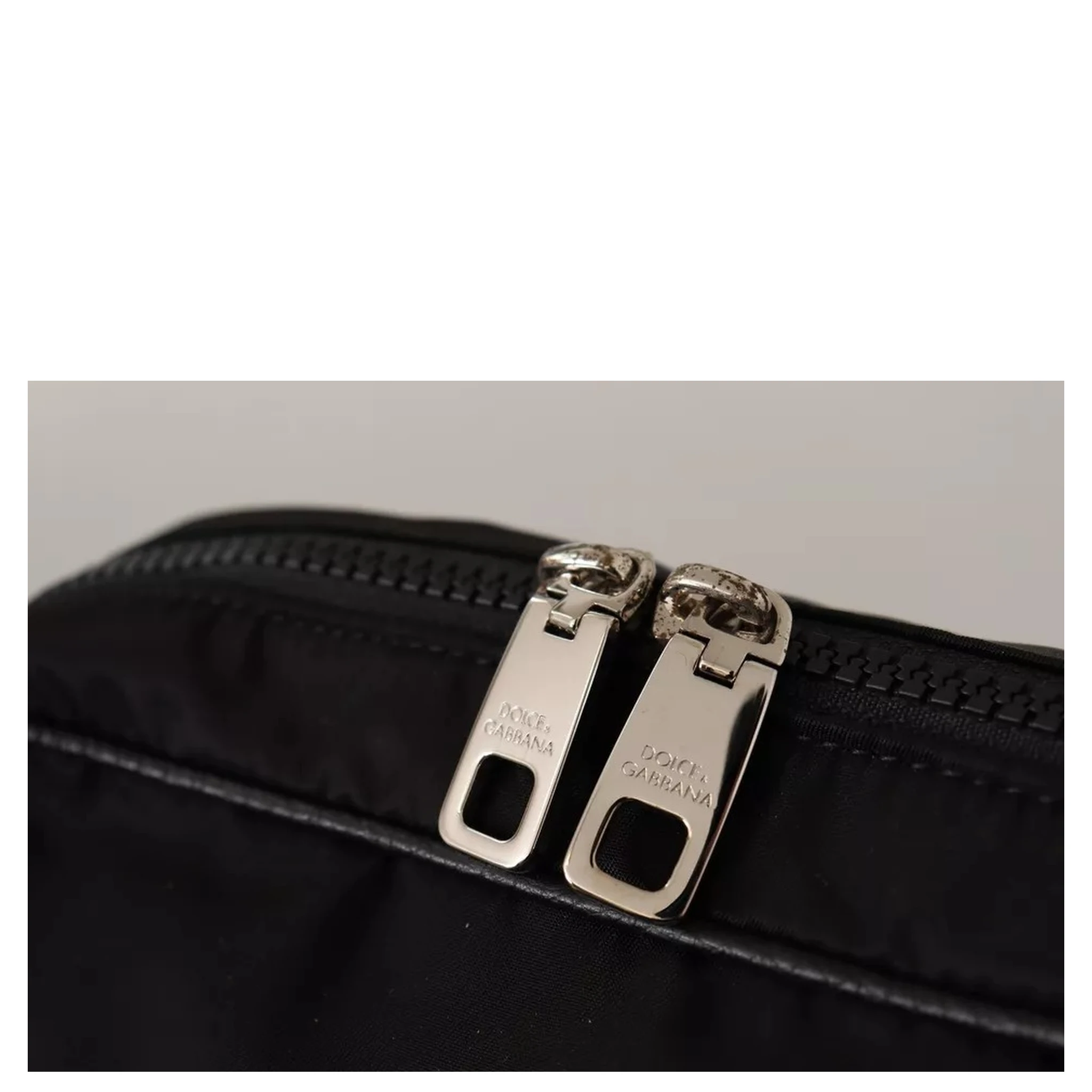 Black Nylon Leather DG Logo Patch Messenger Cross Body Bag