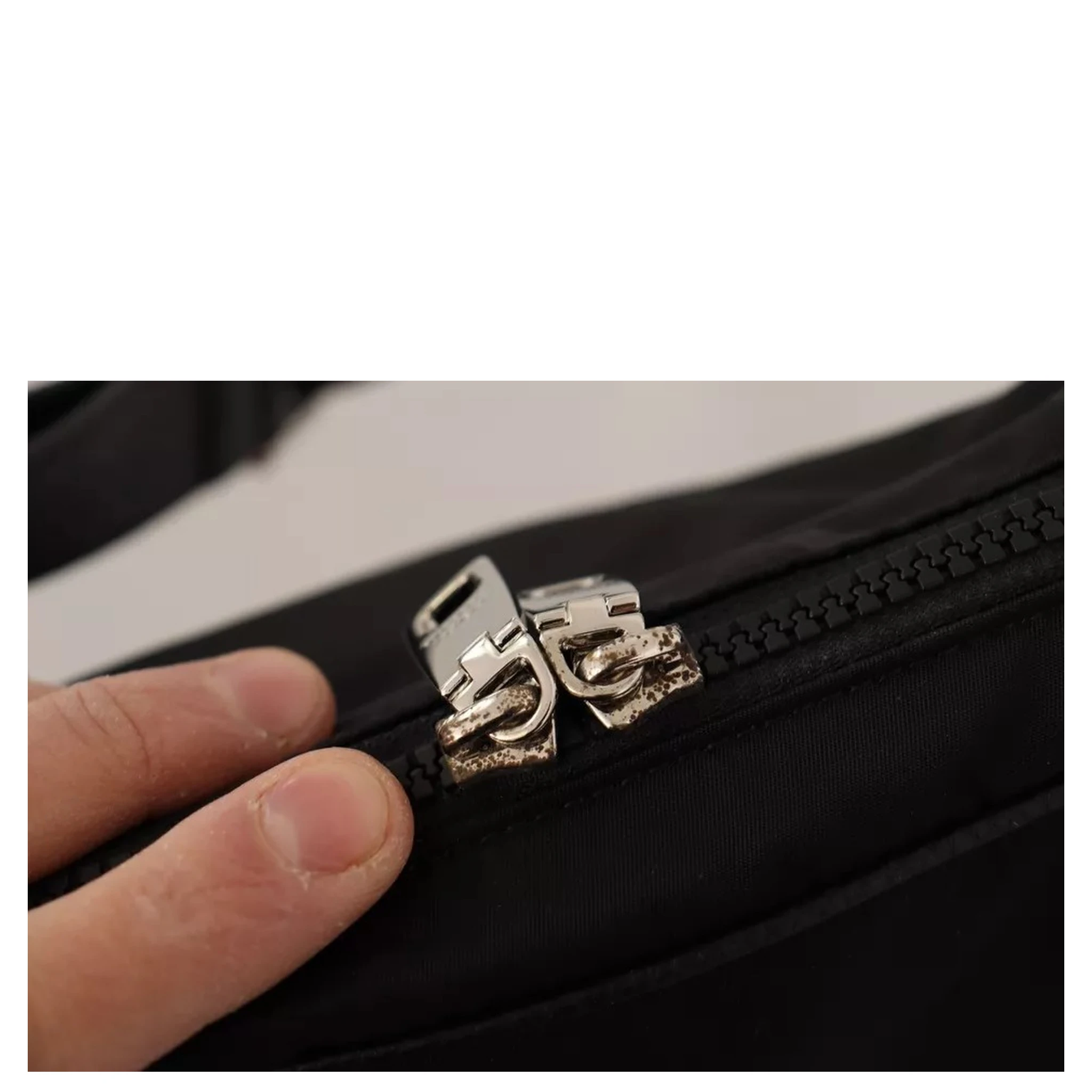 Black Nylon Leather DG Logo Patch Messenger Cross Body Bag