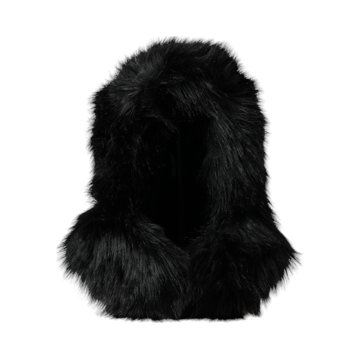 Black Faux Fur Whole Head Wrap Hat