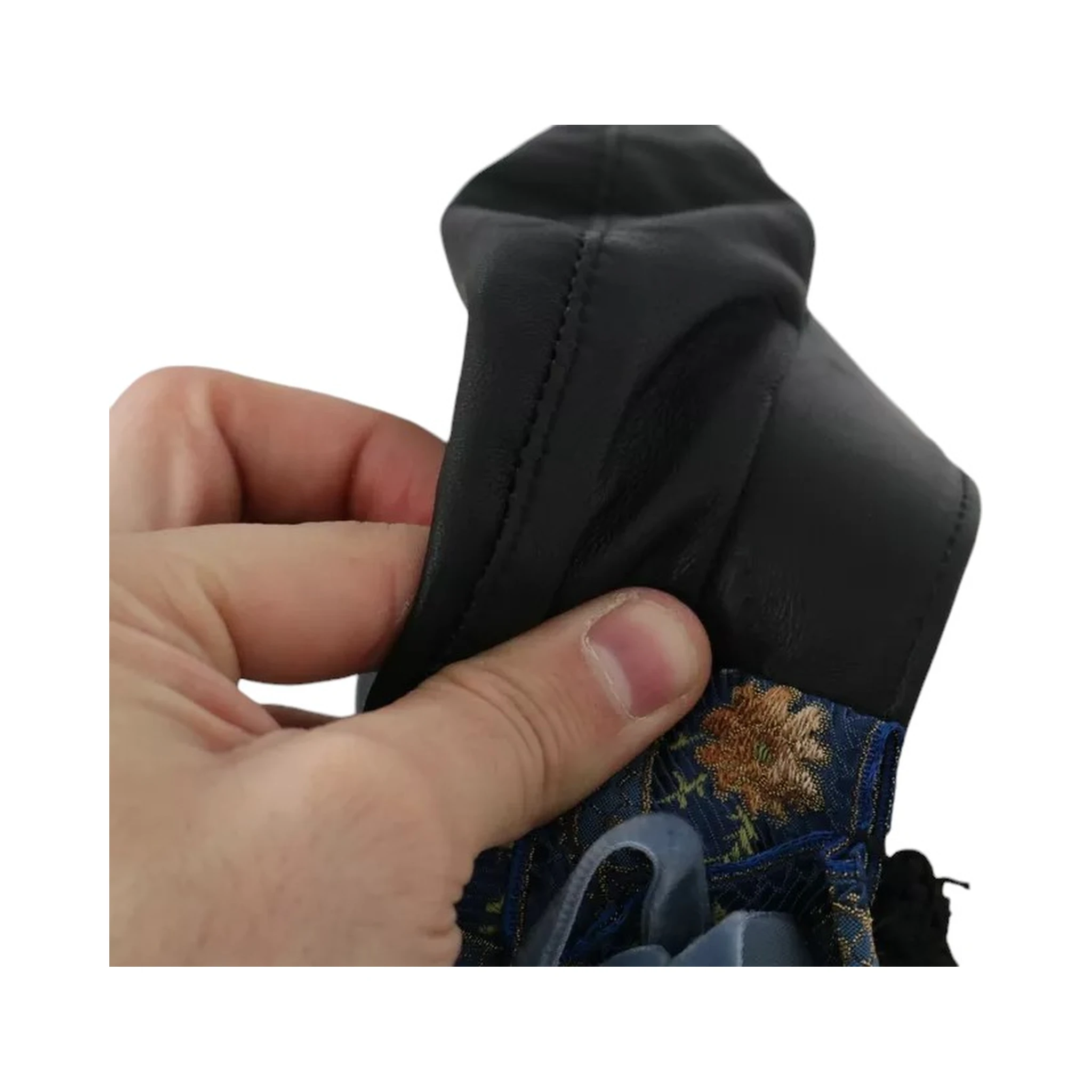 Black Leather Crystal Beads Gold Ribbon Fiddler Cap