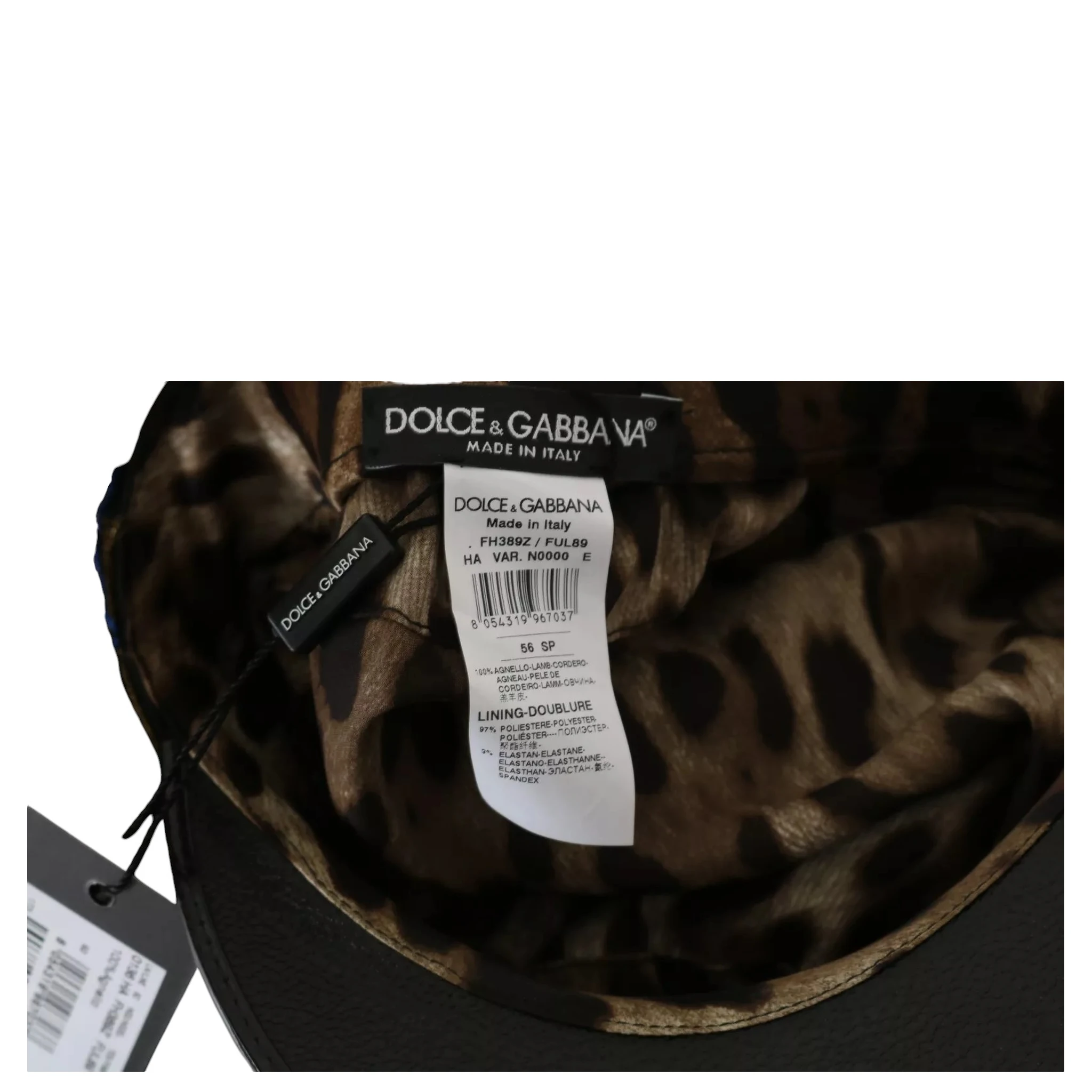 Black Leather Crystal Beads Gold Ribbon Fiddler Cap