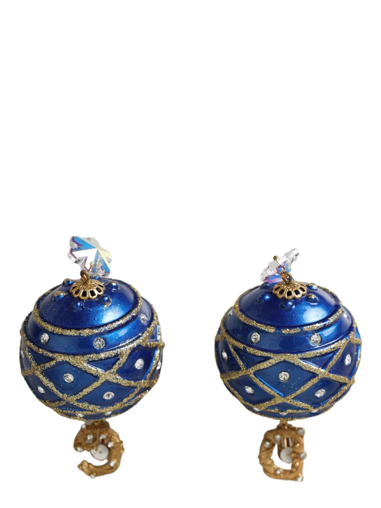 Gold Brass Blue Dangle Christmas Ball Crystal Clip On Earrings alternative