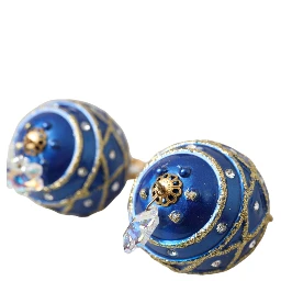 Gold Brass Blue Dangle Christmas Ball Crystal Clip On Earrings