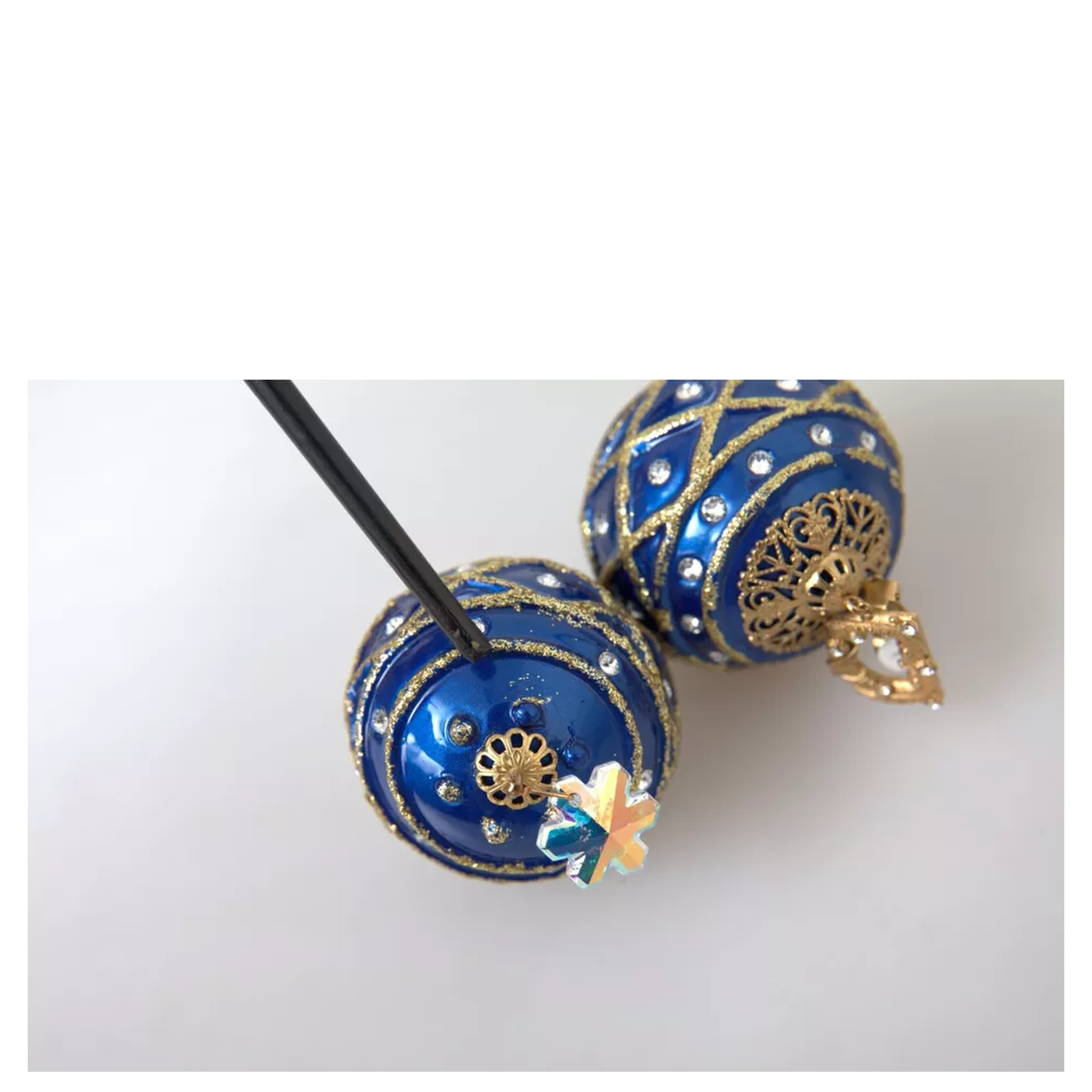 Gold Brass Blue Dangle Christmas Ball Crystal Clip On Earrings
