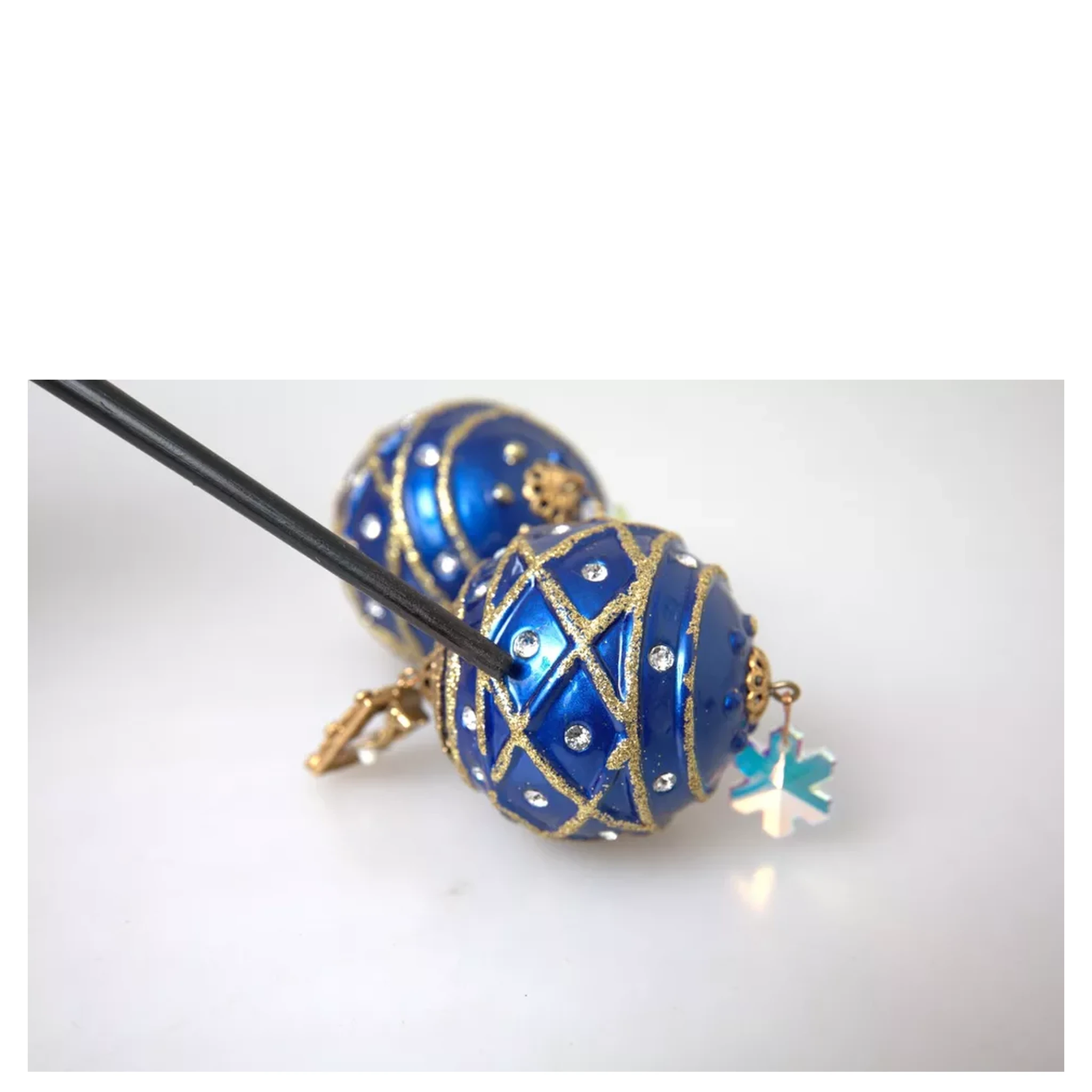 Gold Brass Blue Dangle Christmas Ball Crystal Clip On Earrings