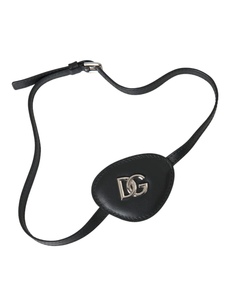 Black Calfskin Leather Metal DG Logo Eye Patch