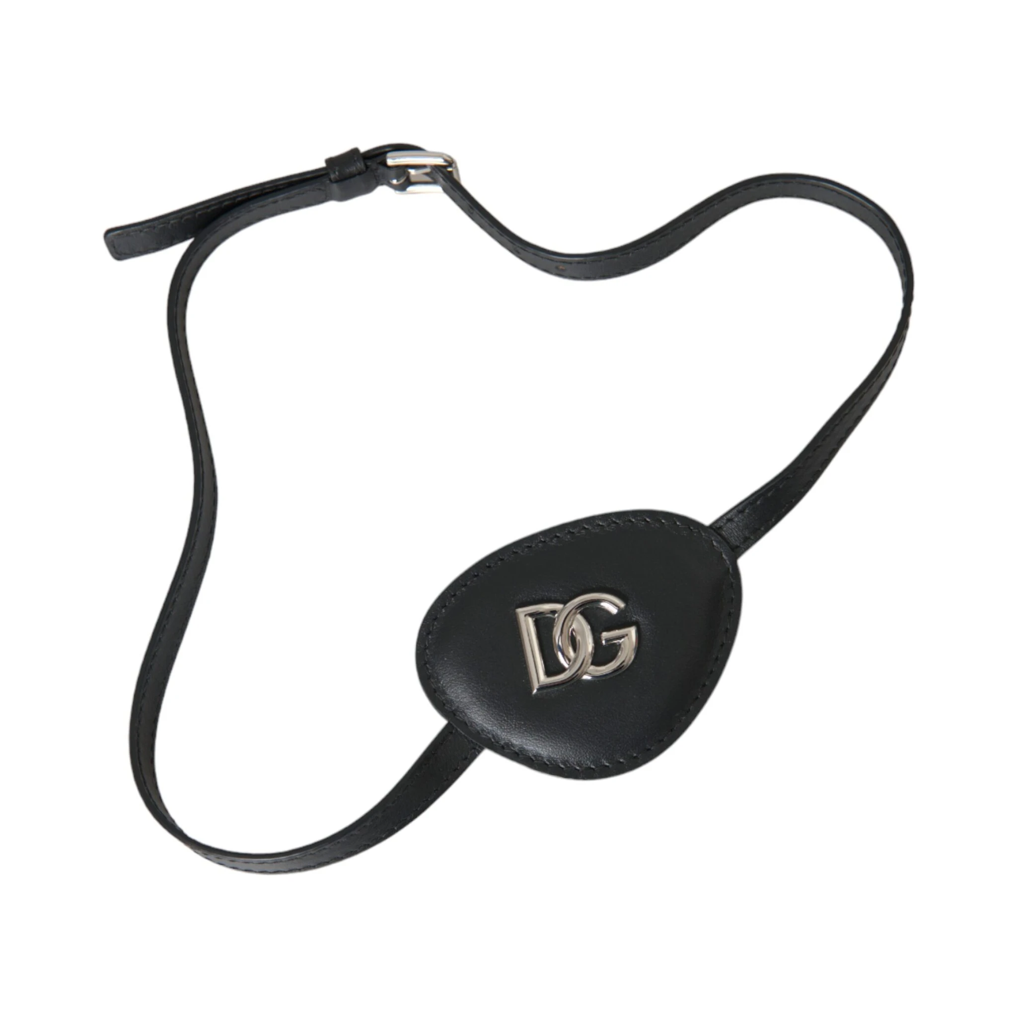 Black Calfskin Leather Metal DG Logo Eye Patch