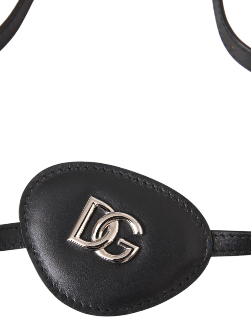 Black Calfskin Leather Metal DG Logo Eye Patch