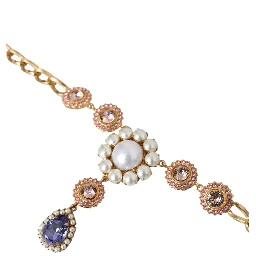 Gold Brass Crystal Purple Pink Pearl Pendants Necklace