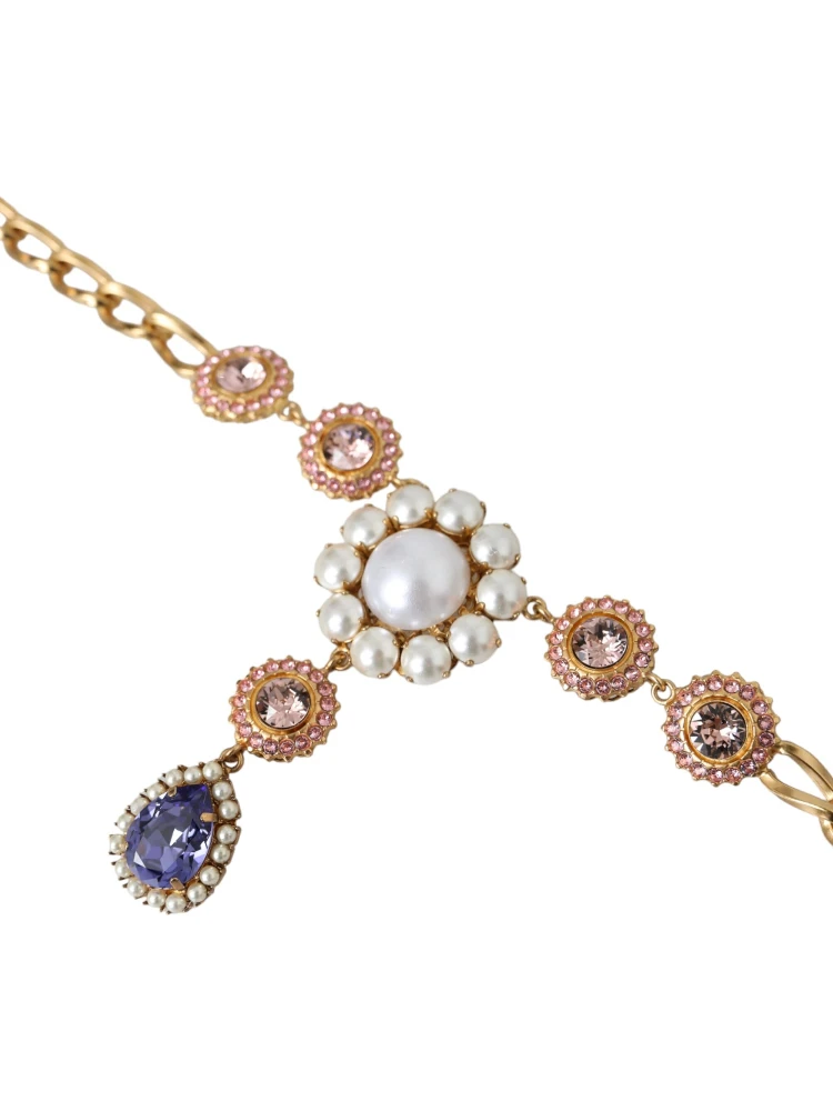 Gold Brass Crystal Purple Pink Pearl Pendants Necklace alternative