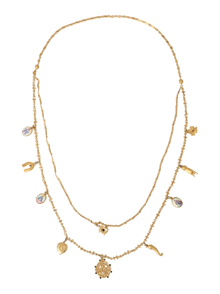 Gold Tone Chain Brass Charm Statement Sicily Necklace