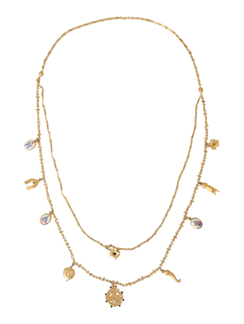 Gold Tone Chain Brass Charm Statement Sicily Necklace