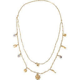 Gold Tone Chain Brass Charm Statement Sicily Necklace