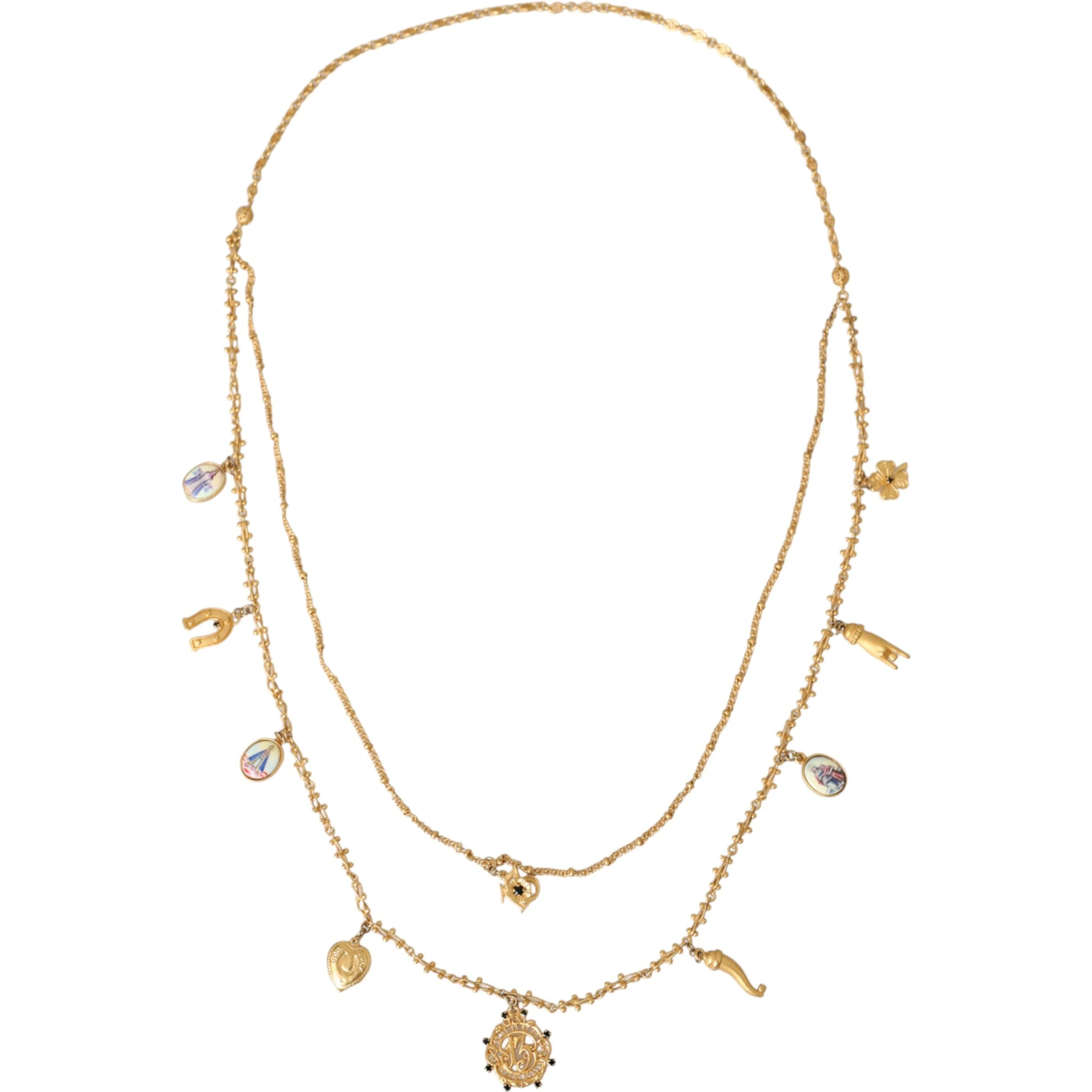 Gold Tone Chain Brass Charm Statement Sicily Necklace