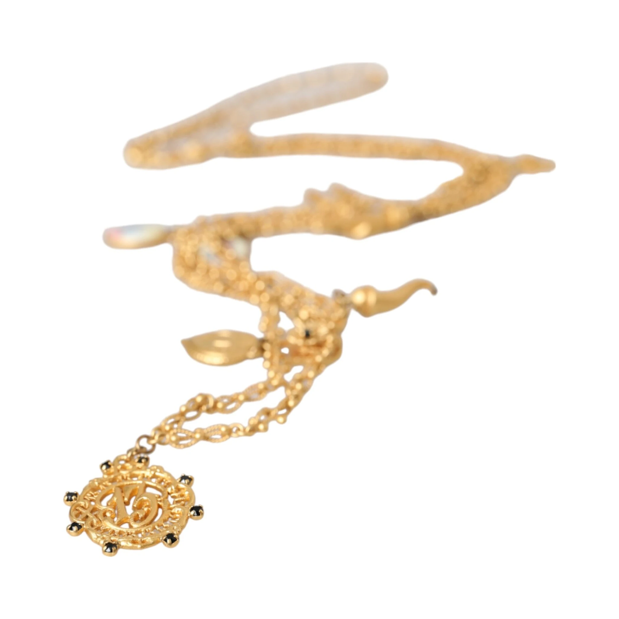 Gold Tone Chain Brass Charm Statement Sicily Necklace