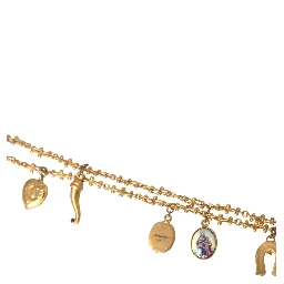 Gold Tone Chain Brass Charm Statement Sicily Necklace