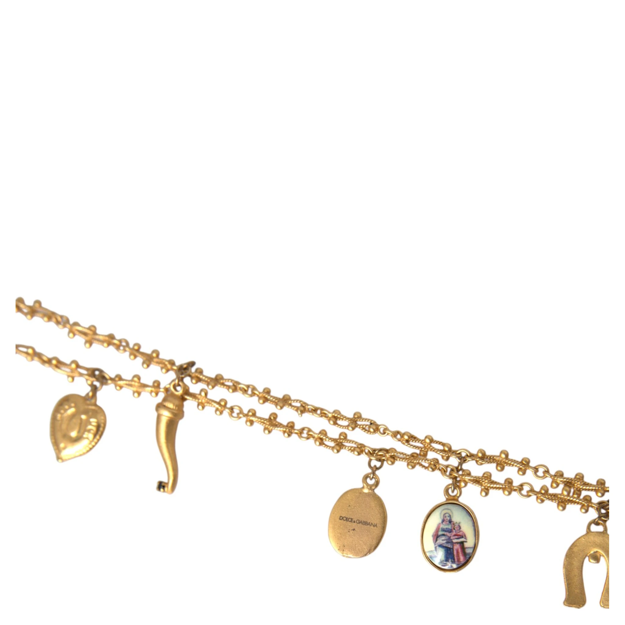 Gold Tone Chain Brass Charm Statement Sicily Necklace